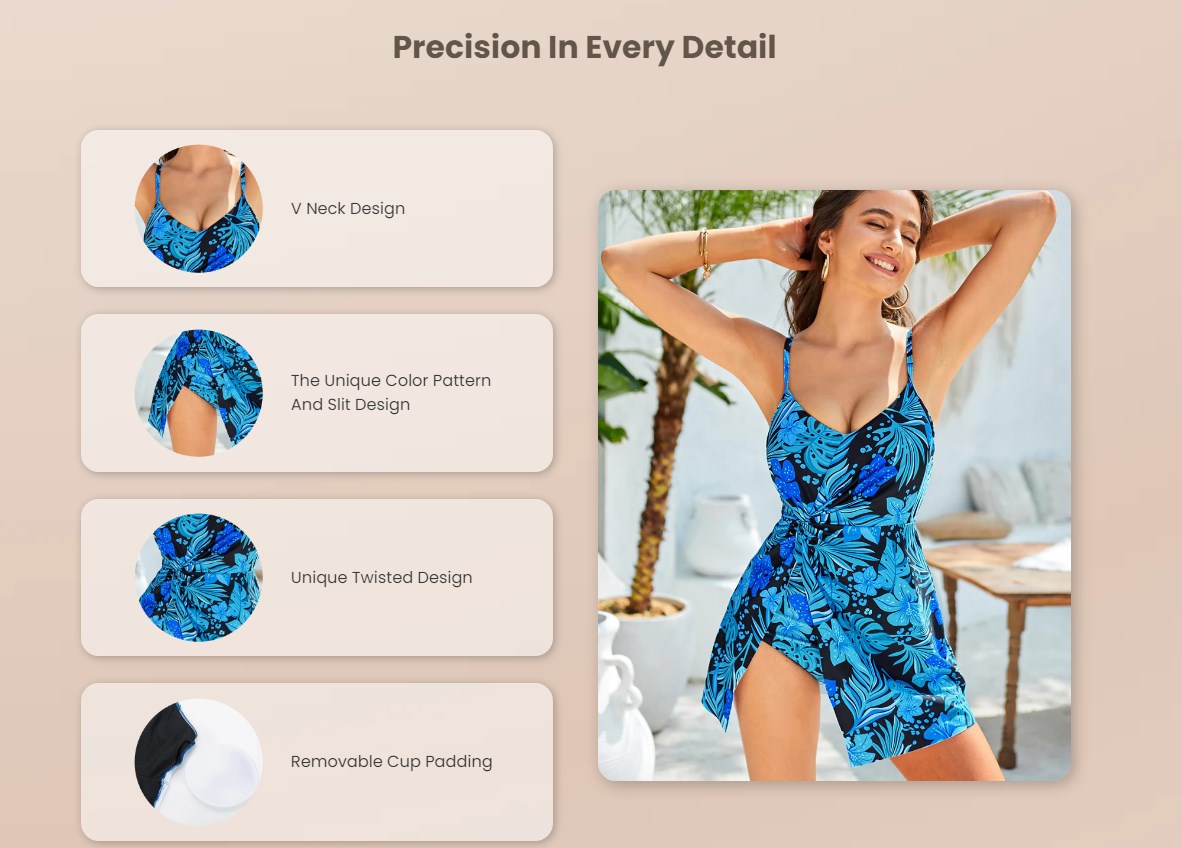 🩱Hot Sale 49% OFF👙 Tummy Control V Neck Twist Knot Tropical Skirted One Piece Swimdress-34