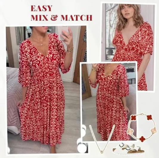 🔥LAST DAY 49% OFF💃Bohemian Casual Print V-Neck Waist Wrap Long Dress