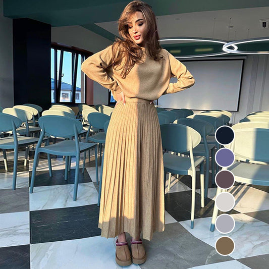 🔥HOT SALE 49% OFF🔥Women's Round-Neck Top & Pleated Skirt 2-Piece Set