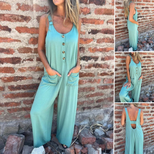 🔥Mother's Day Hot Sale 50% OFF🌸Women's Buttoned Casual Versatile Loose Jumpsuit