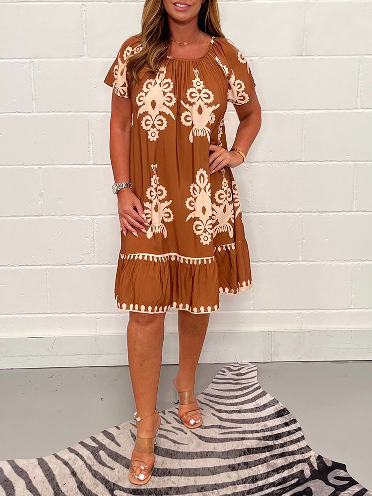 🎁LAST DAY 49% OFF🔥Geometric Pattern Multi Print Square Neck Dress🔥Buy 2 Get 15% OFF-3