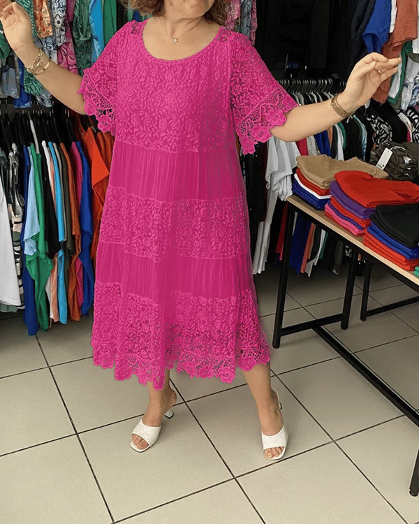 🔥Summer Sale 49% OFF💝Solid Color Short Sleeve Lace Dress👗-2