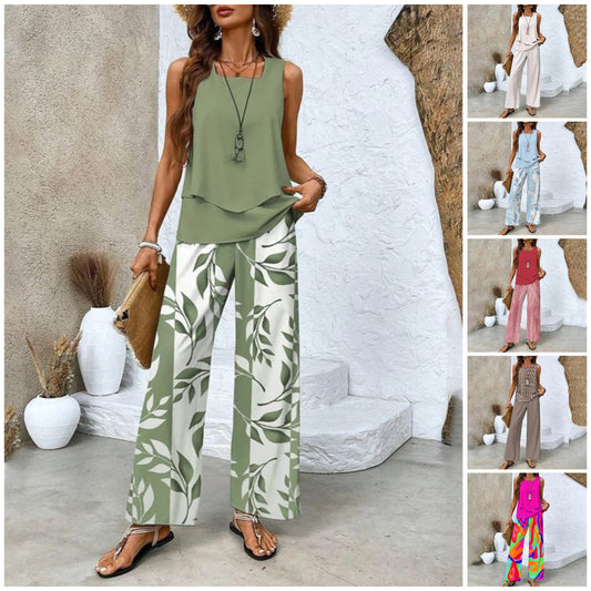 🔥Hot Sale 60% OFF🌺Women's Trendy Print 2 Piece Outfits Sleeveless Top & Pants
