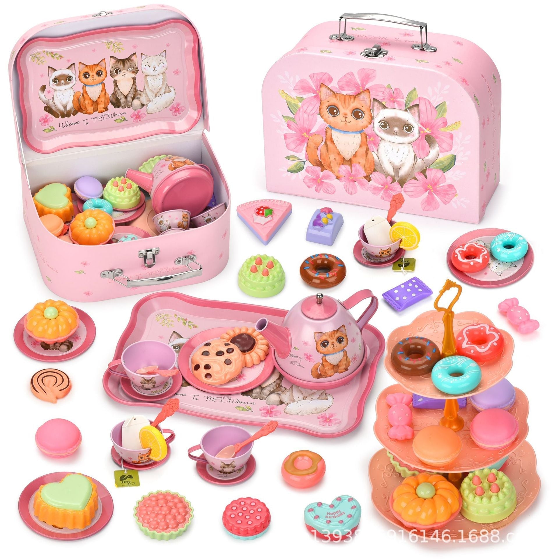 🎁HOT SALE 49% OFF🎁Unicorn Castle Pretend Tin Teapot and dessert rack set-10