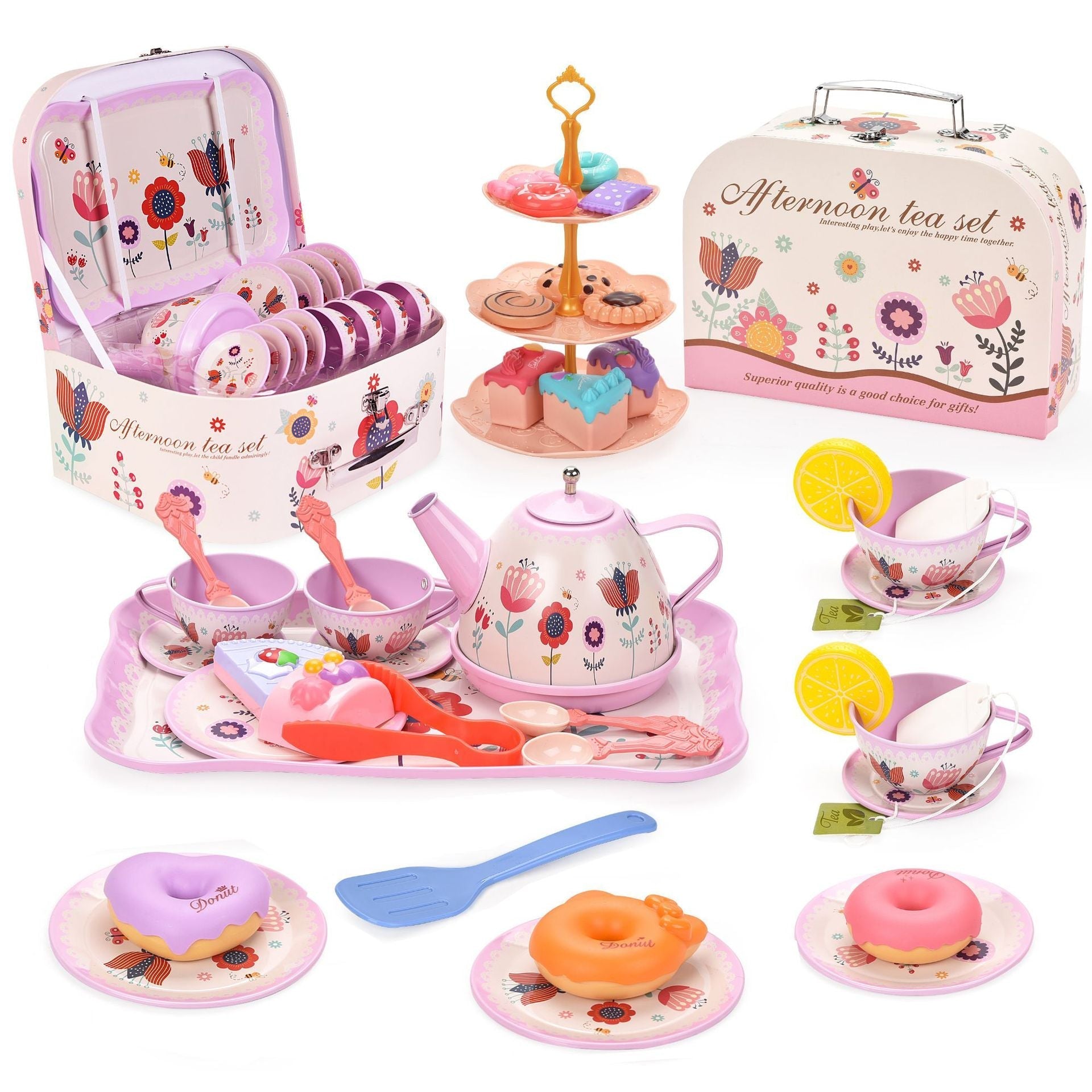 🎁HOT SALE 49% OFF🎁Unicorn Castle Pretend Tin Teapot and dessert rack set-6