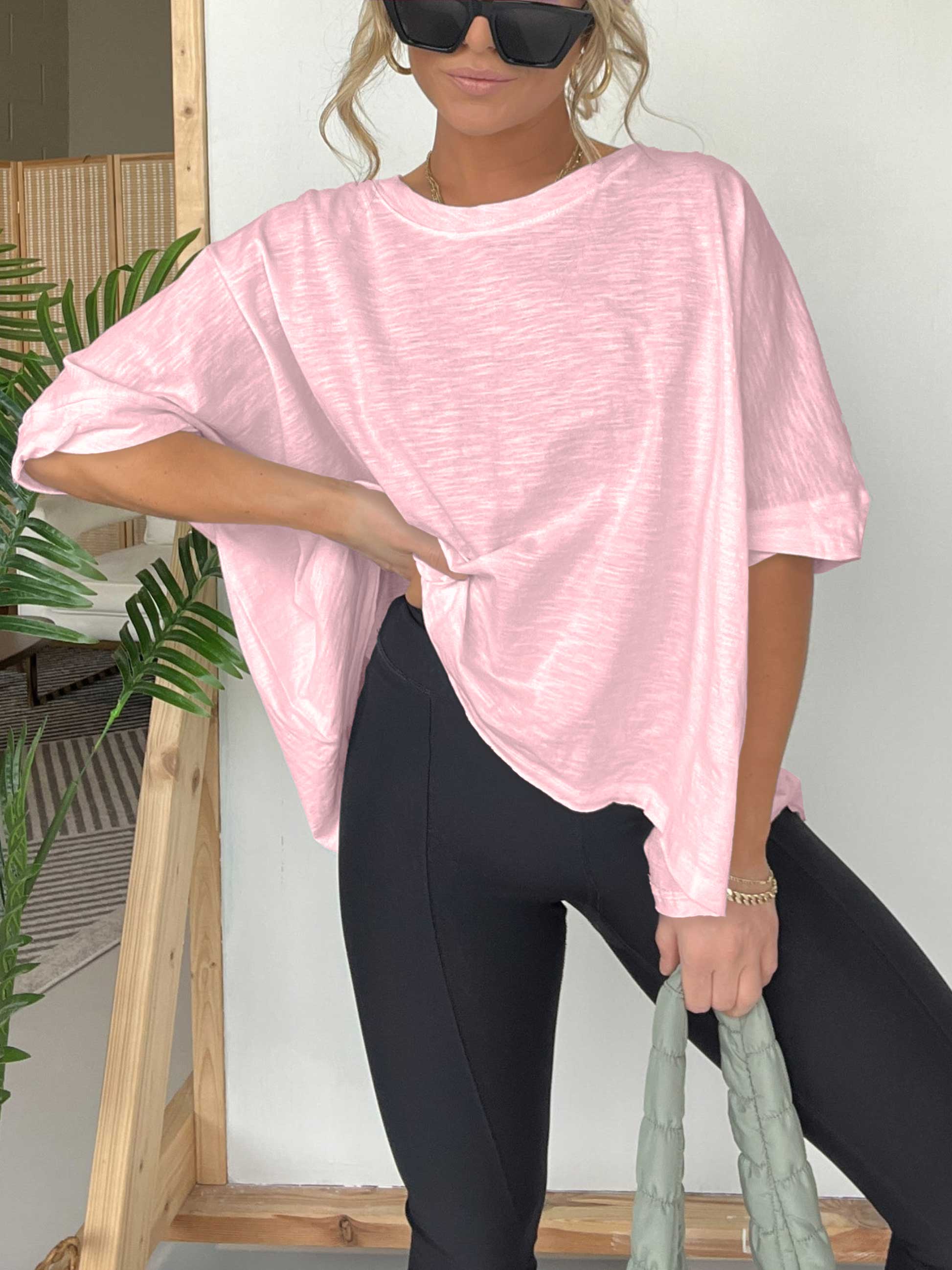 💥Women's Solid Colour Loose Round Neck Oversized T-Shirt 💥 Free Shipping-7