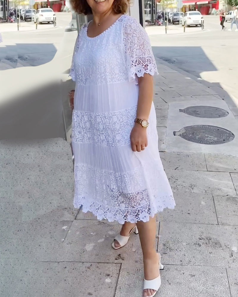 🔥Summer Sale 49% OFF💝Solid Color Short Sleeve Lace Dress👗-8