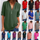 🔥Women's V-Neck Zip Large Size Adjustable Cuff Chiffon Shirt