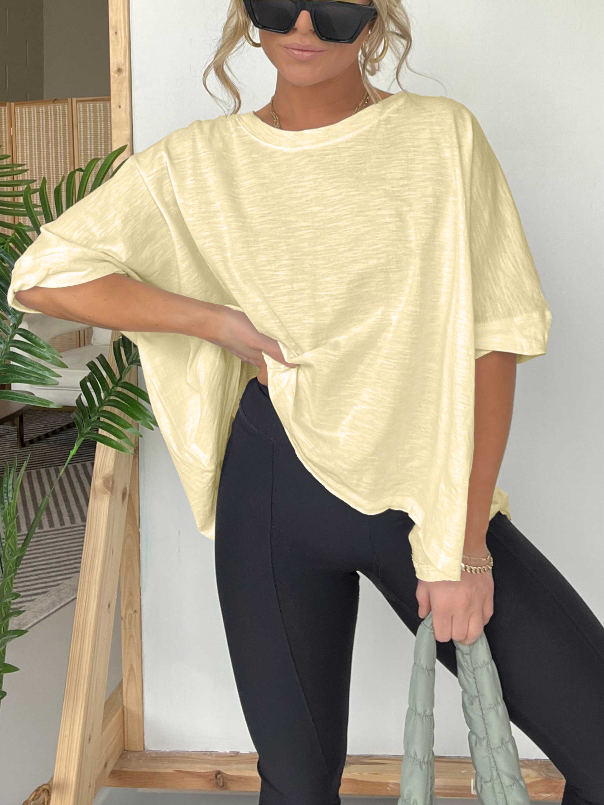 💥Women's Solid Colour Loose Round Neck Oversized T-Shirt 💥 Free Shipping-6