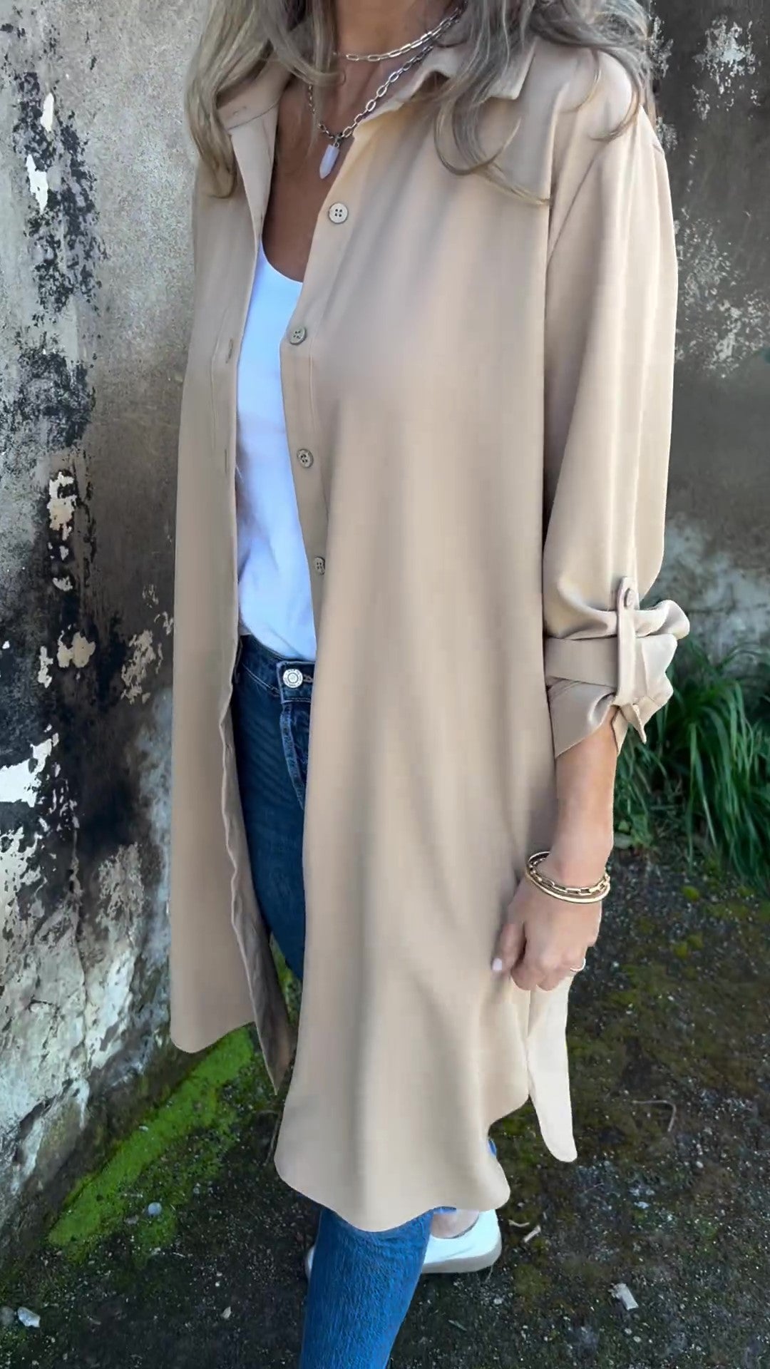 🔥LAST DAY 49% OFF🔥Women's Casual Lapel Solid Color Shirt Coat-4