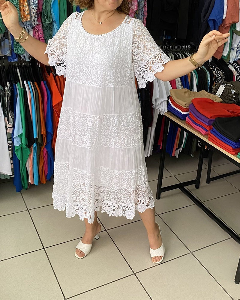 🔥Summer Sale 49% OFF💝Solid Color Short Sleeve Lace Dress👗-1