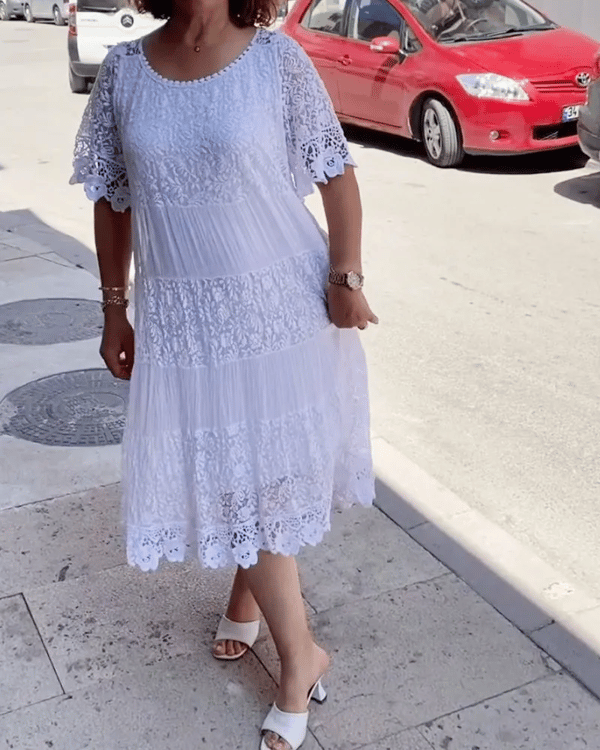 🔥Summer Sale 49% OFF💝Solid Color Short Sleeve Lace Dress👗-7