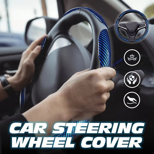 🔥2025 New Carbon Fiber Silicone Anti-Slip Car Steering Wheel Cover Universal Fit