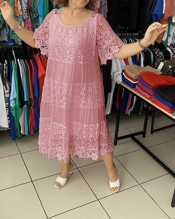 🔥Summer Sale 49% OFF💝Solid Color Short Sleeve Lace Dress👗-3