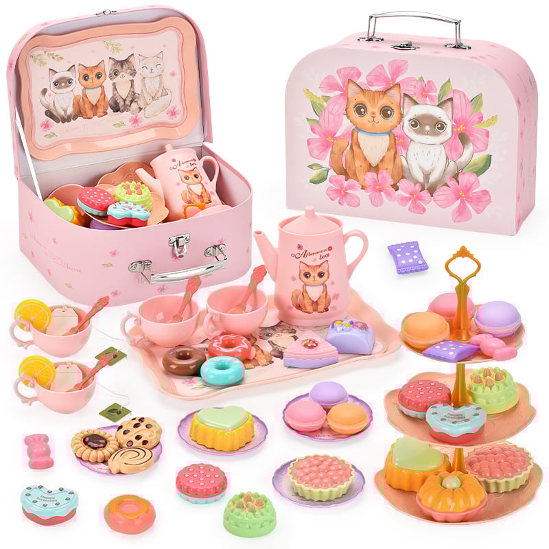 🎁HOT SALE 49% OFF🎁Unicorn Castle Pretend Tin Teapot and dessert rack set-7