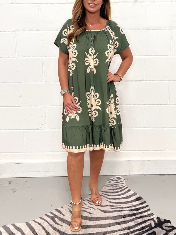 🎁LAST DAY 49% OFF🔥Geometric Pattern Multi Print Square Neck Dress🔥Buy 2 Get 15% OFF-1