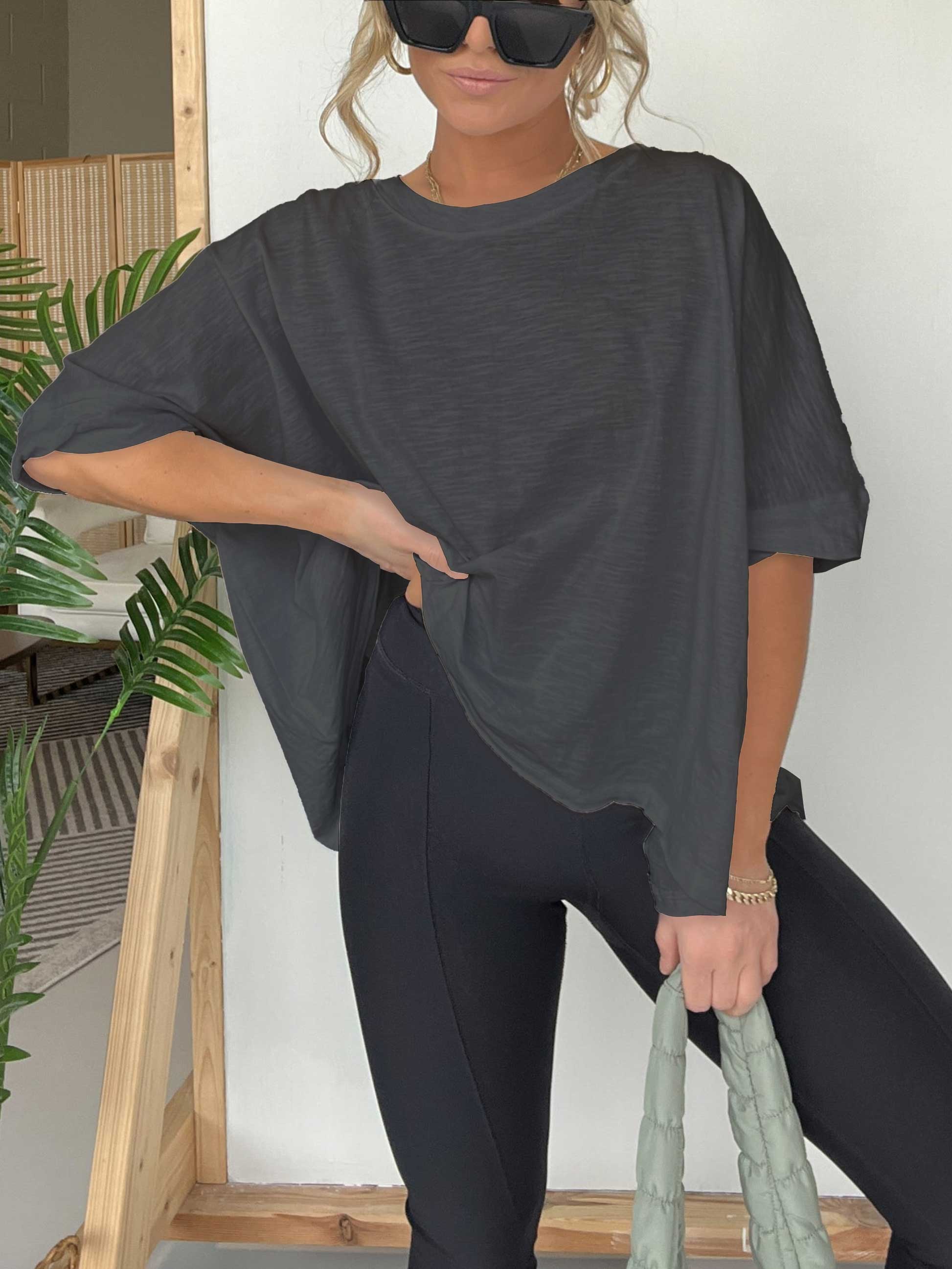 💥Women's Solid Colour Loose Round Neck Oversized T-Shirt 💥 Free Shipping-8