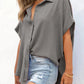 🔥Hot Sale 50% Off💥🎁Women's Casual Button Short Sleeve Slit Hem Shirt Solid Color Tops
