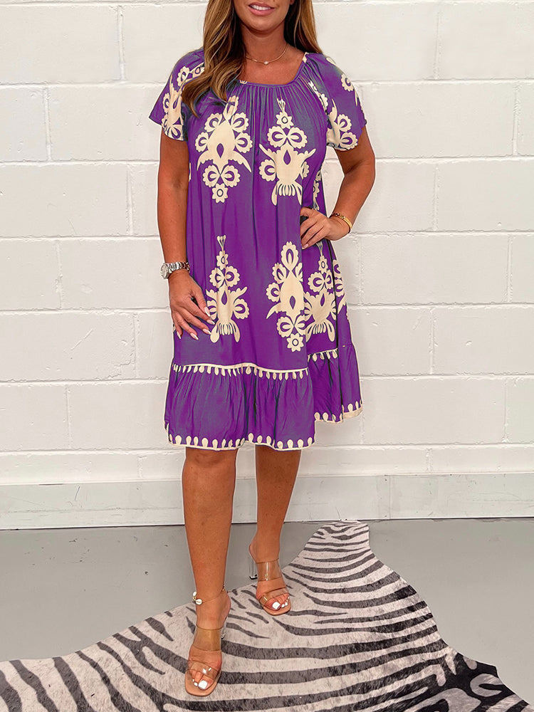 🎁LAST DAY 49% OFF🔥Geometric Pattern Multi Print Square Neck Dress🔥Buy 2 Get 15% OFF-6