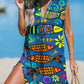 Women's Fish Print Casual Cotton And Linen 3/4 Sleeve Shirt