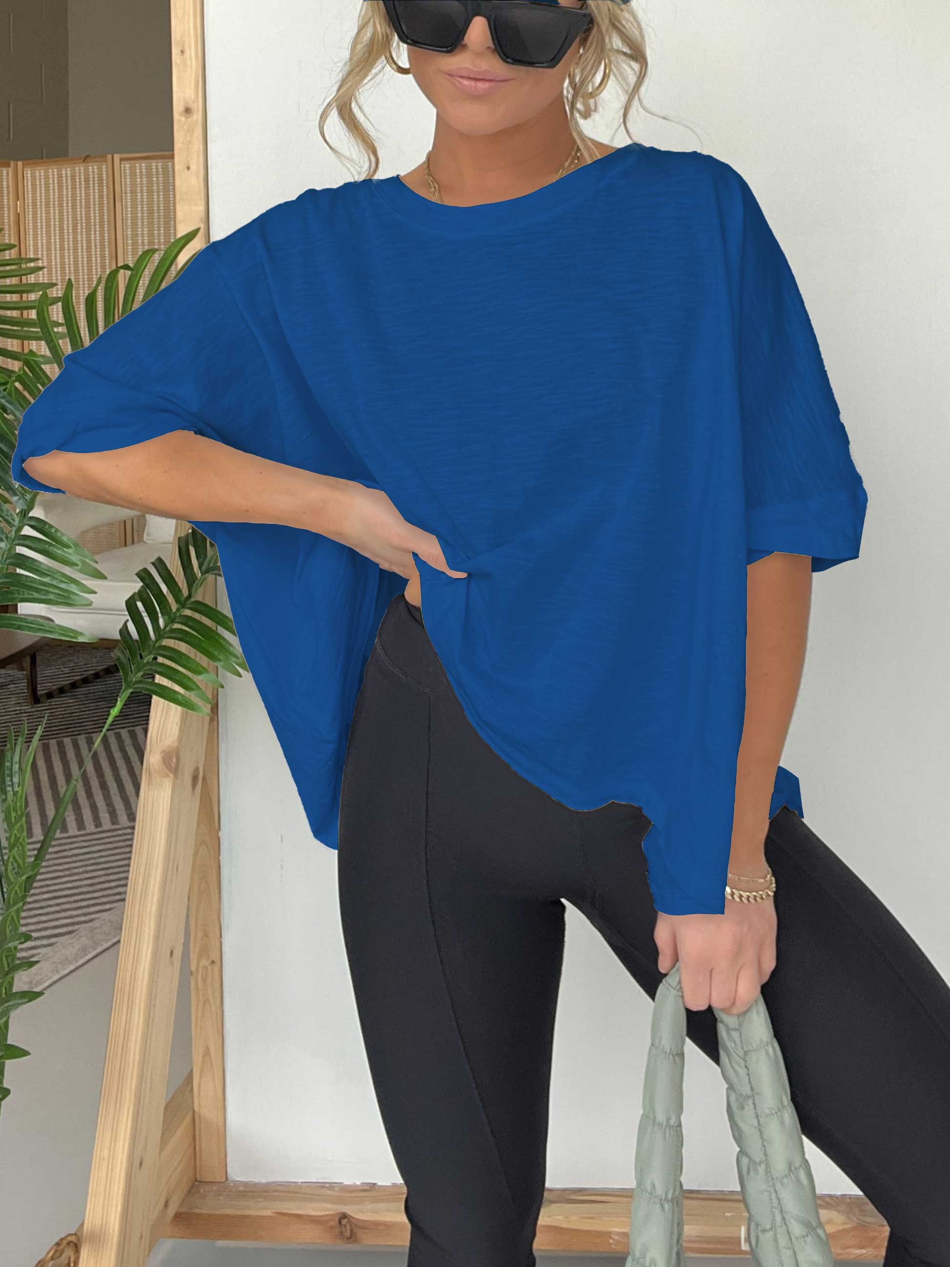 💥Women's Solid Colour Loose Round Neck Oversized T-Shirt 💥 Free Shipping-9