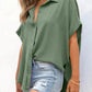 🔥Hot Sale 50% Off💥🎁Women's Casual Button Short Sleeve Slit Hem Shirt Solid Color Tops