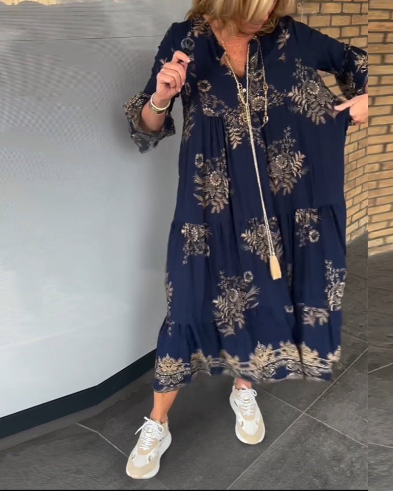 🔥Summer Hot Sale 49% OFF🔥Loose-Fitting Vintage V-neck Dress-3