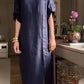 NEW🔥 2025 Women's Solid Color Round Neck Split Mid-Length Casual Dress