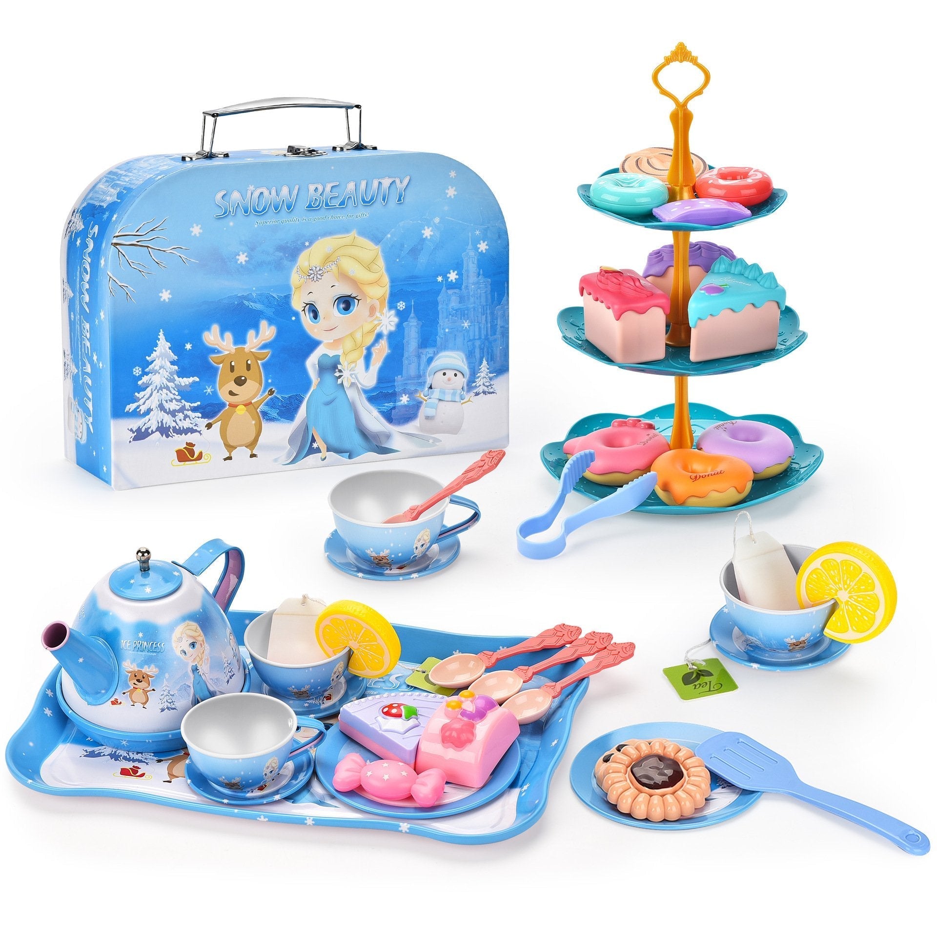 🎁HOT SALE 49% OFF🎁Unicorn Castle Pretend Tin Teapot and dessert rack set-8