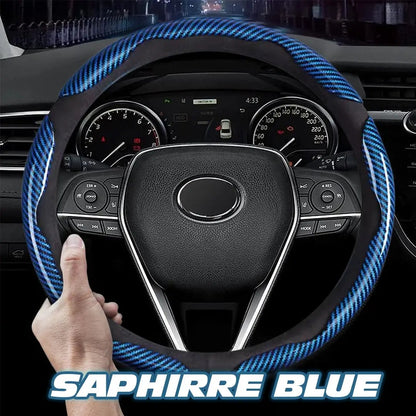 🔥2025 New Carbon Fiber Silicone Anti-Slip Car Steering Wheel Cover Universal Fit