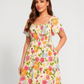 ⏰Summer Hot Sale 70% OFF💃Floral Smocked Square Neck Midi Dress with Pockets