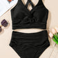 🏆Only £11.99 Last Day Promotion!🎁 👙Textured Knot-Front High-Waisted Bikini Set