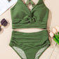 🏆Only £11.99 Last Day Promotion!🎁 👙Textured Knot-Front High-Waisted Bikini Set