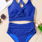 🏆Only £11.99 Last Day Promotion!🎁 👙Textured Knot-Front High-Waisted Bikini Set