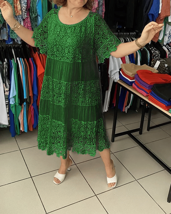 🔥Summer Sale 49% OFF💝Solid Color Short Sleeve Lace Dress👗-5