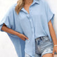🔥Hot Sale 50% Off💥🎁Women's Casual Button Short Sleeve Slit Hem Shirt Solid Color Tops