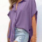 🔥Hot Sale 50% Off💥🎁Women's Casual Button Short Sleeve Slit Hem Shirt Solid Color Tops