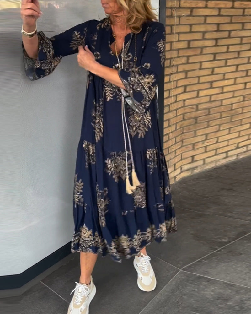 🔥Summer Hot Sale 49% OFF🔥Loose-Fitting Vintage V-neck Dress-6