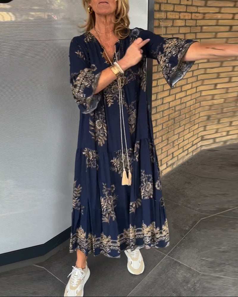 🔥Summer Hot Sale 49% OFF🔥Loose-Fitting Vintage V-neck Dress-1