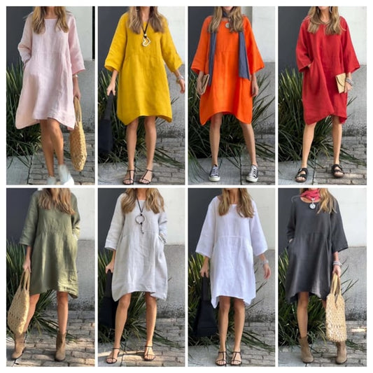 👗Hot Sale 49% OFF💞Casual solid color cotton and linen dress