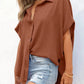 🔥Hot Sale 50% Off💥🎁Women's Casual Button Short Sleeve Slit Hem Shirt Solid Color Tops