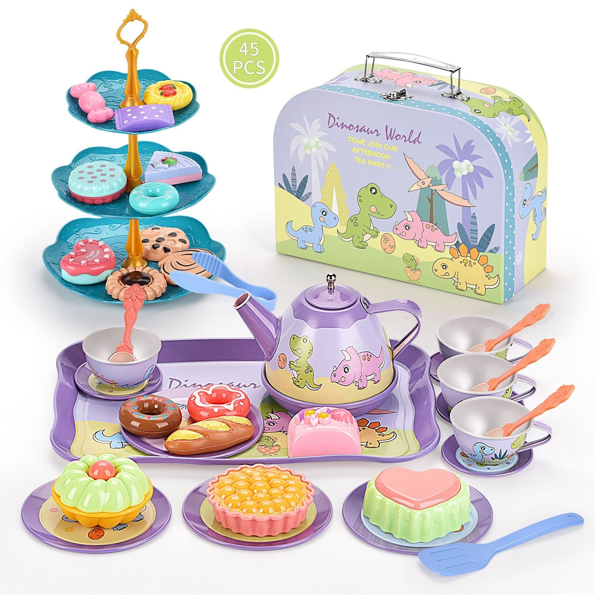 🎁HOT SALE 49% OFF🎁Unicorn Castle Pretend Tin Teapot and dessert rack set-5