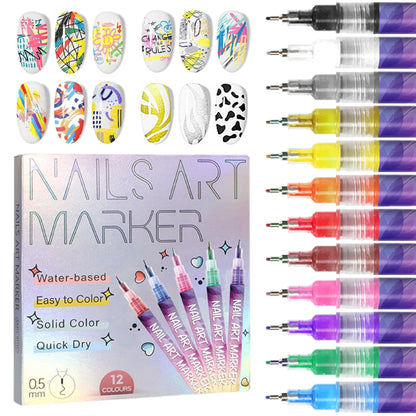 ⏳LAST DAY SALE 50% OFF👍-🎨12 Colors Nail Art Pens Set👧💅 Safe, easy & washable for kids, girls and pets.