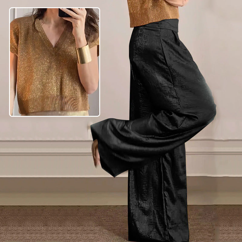 🔥Summer Sale 49% OFF🔥Women's Casual Short-Sleeve Top & Wide-Leg Pants Two-Piece Suit-11