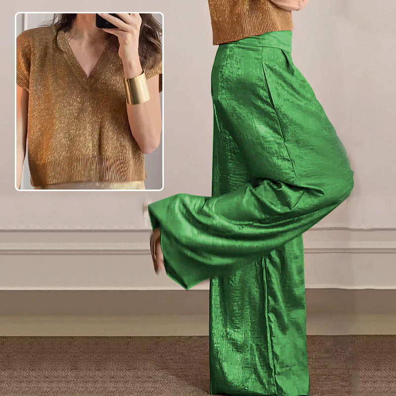 🔥Summer Sale 49% OFF🔥Women's Casual Short-Sleeve Top & Wide-Leg Pants Two-Piece Suit-12