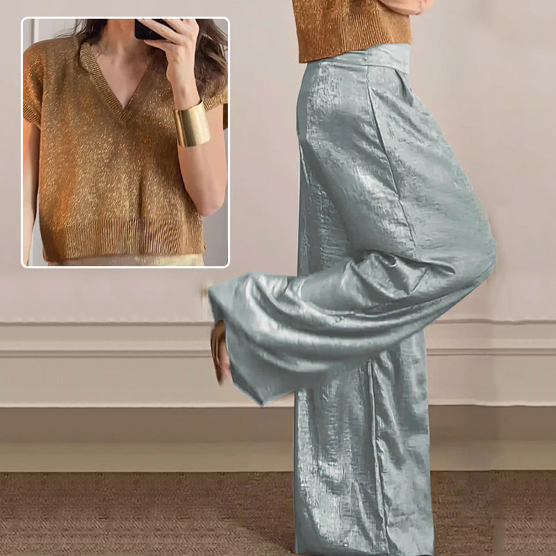 🔥Summer Sale 49% OFF🔥Women's Casual Short-Sleeve Top & Wide-Leg Pants Two-Piece Suit-13