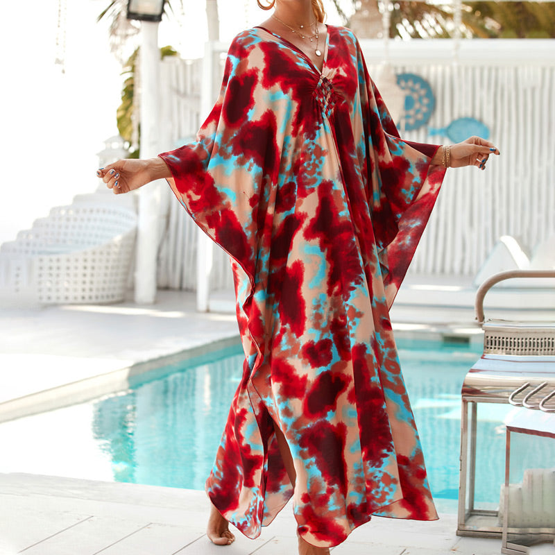 Casual Flowing V-Neck Long Swimsuit Cover Ups-2