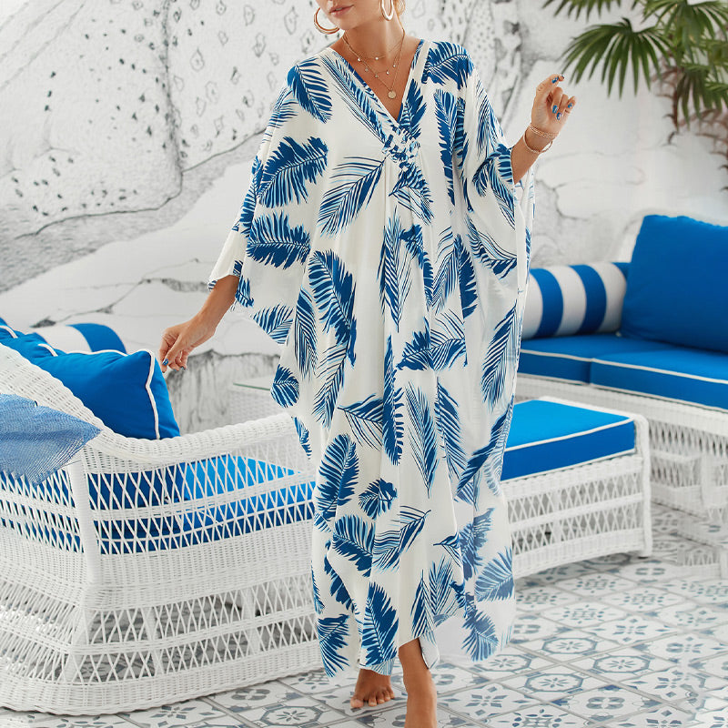 Casual Flowing V-Neck Long Swimsuit Cover Ups-4
