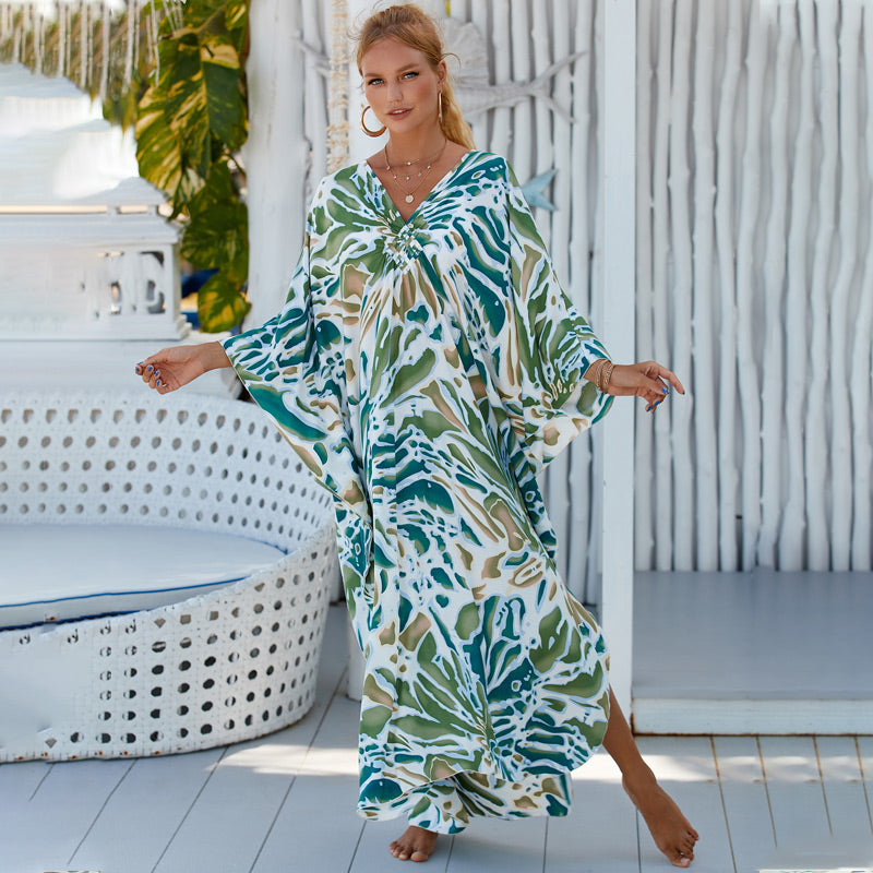 Casual Flowing V-Neck Long Swimsuit Cover Ups-5