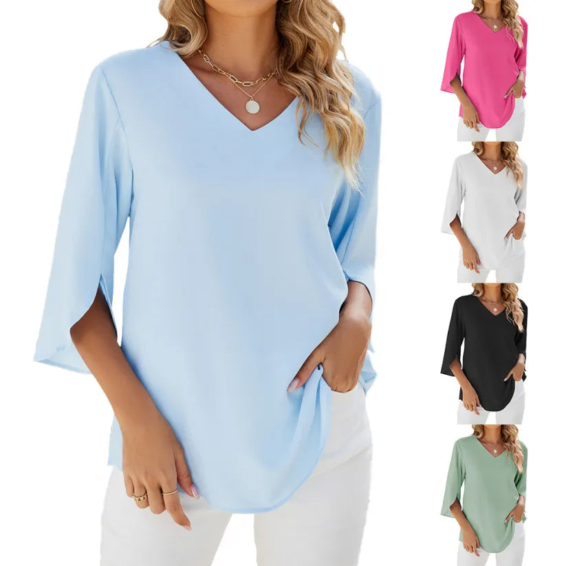 Women's Summer Short Sleeve V-Neck Top-5